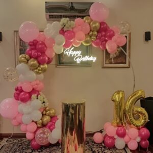 Elegant Pink & Gold Birthday Balloon Ring Decor